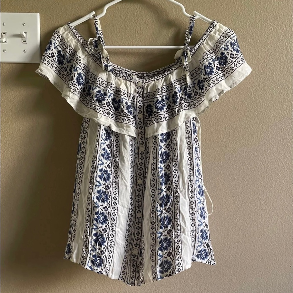 Lucky Brand Women’s Stripe Floral Off Shoulder Top